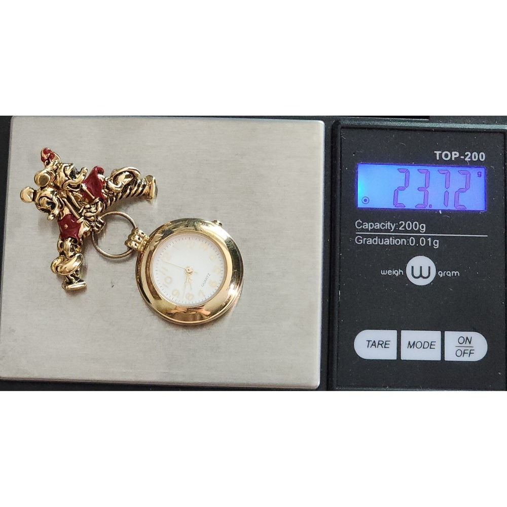 Disney Napier Mickey & Minnie Quartz Pin Watch Dangle Gold Tone 2" 90s Vintage - Picture 10 of 11